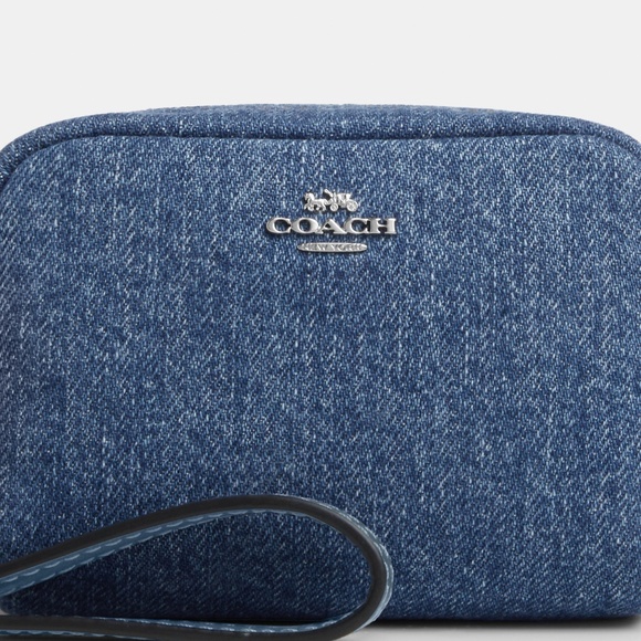 New Coach Blue Denim Pouch Wristlet - Picture 3 of 5